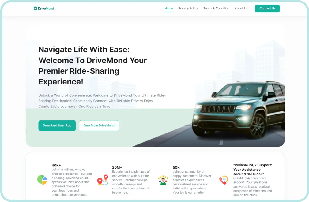 DriveMond User Website Engaging Home Page Features