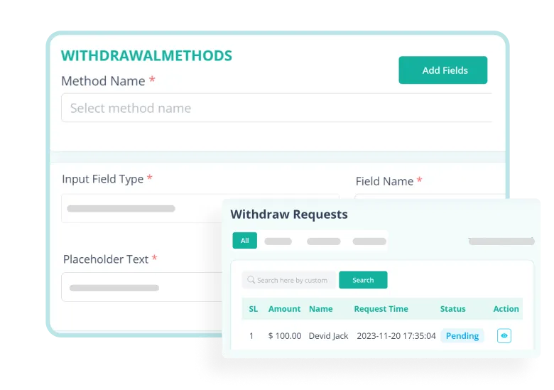 Admin Panel Setup Driver Withdraw Method Features