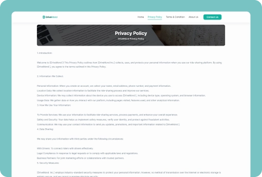 DriveMond Business Website Privacy Policy Page Design