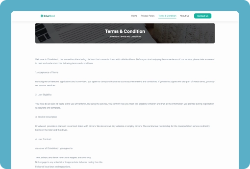 DriveMond Business Website Terms & Conditions Page Design