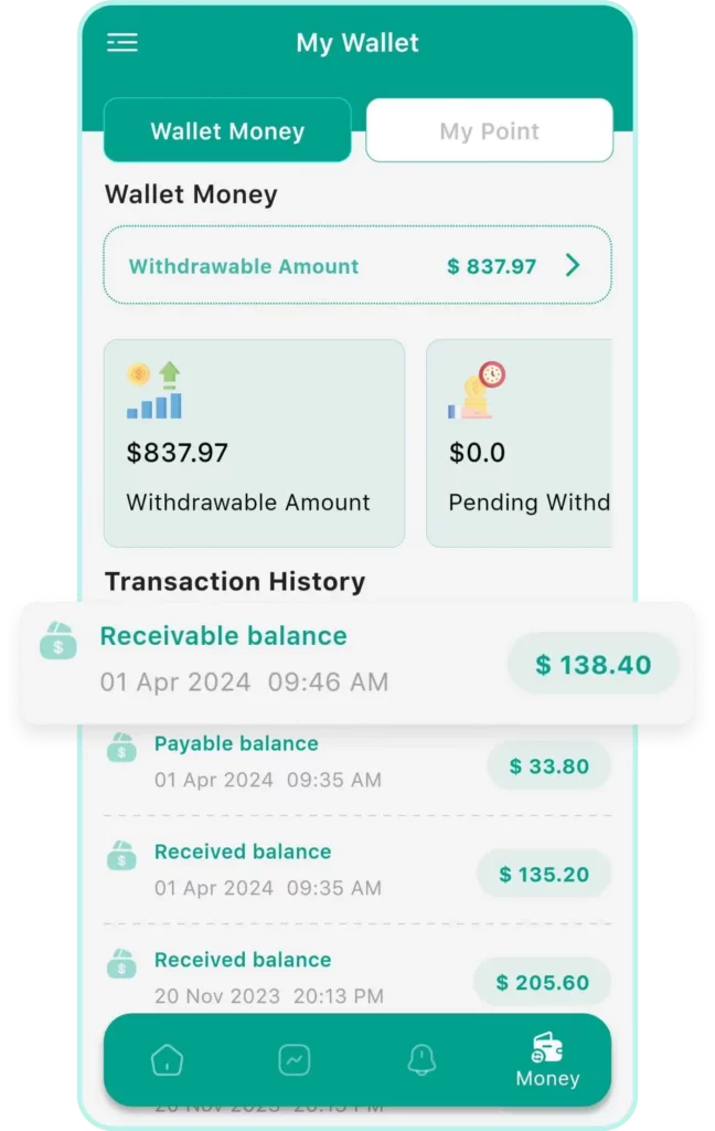 Drivers wallet and transaction history