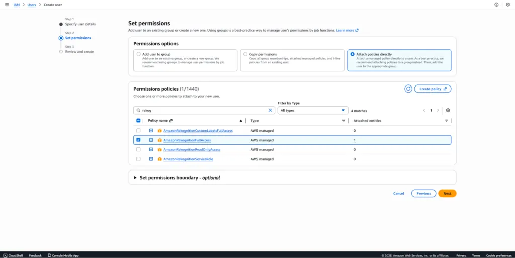Assign Amazon Recognition Permission
