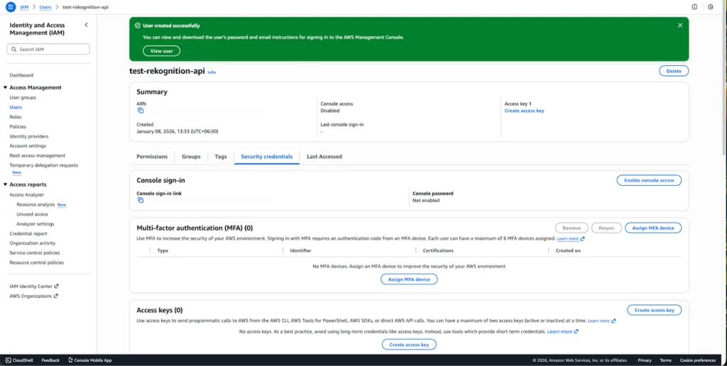 Open User and Create Access Key